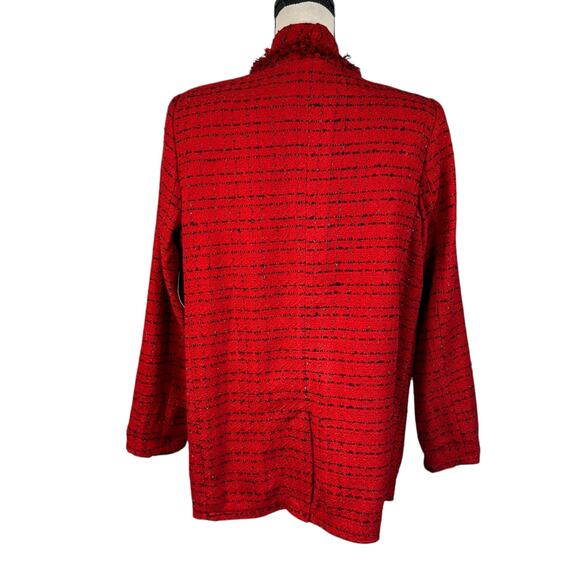 Worthington Large Tweed Blazer Jacket Open-Front Fringe Long Sleeve Lightweight - Picture 4 of 9